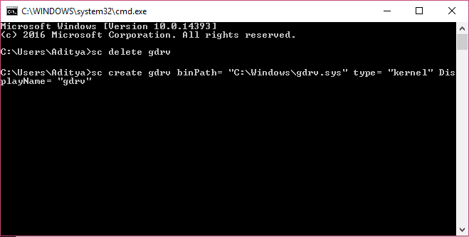 sc で gdrv を削除して再インストールする