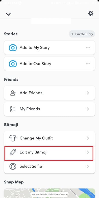 下にスクロールして[私のビット文字を編集]をタップ |  SnapchatでBitmoji Selfieを変更する方法
