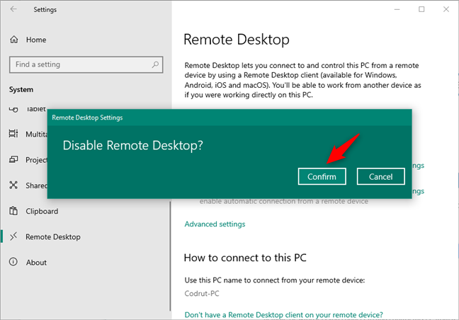 Windows 10 でリモート デスクトップを無効にする