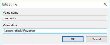 お気に入りの値のデータ フィールドに、%userprofile%Favorites と入力します。