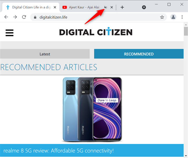 サイトがミュートされていることを示すためにスピーカーに取り消し線が引かれています