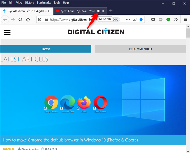 クリックまたはタップで Firefox のタブをミュートする方法