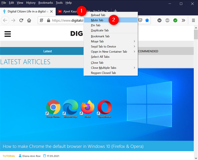 コンテキスト メニューから Firefox タブをミュートする