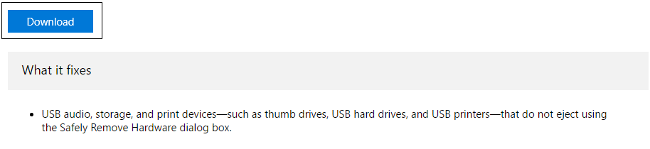 USBトラブルシューティングのダウンロードボタンをクリックしてください