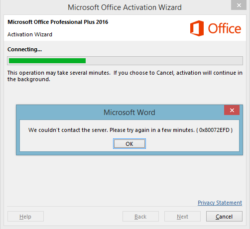 Office 365 アクティベーション エラーを修正 サーバーに接続できませんでした