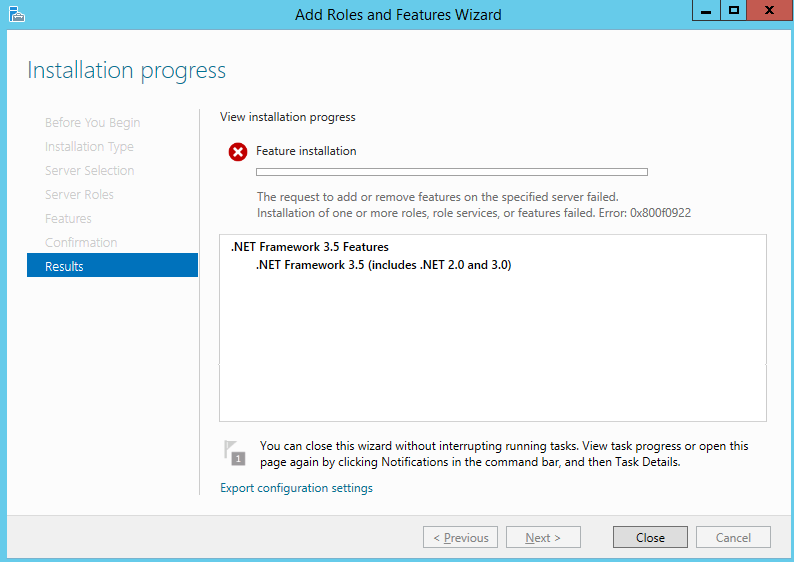 .Net Framework 3.5 インストール エラー コード 0x800f0922 を修正します。