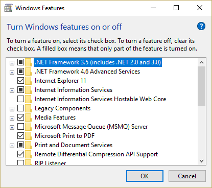 .NET Framework 3.5 (.NET 2.0 および 3.0 を含む) を有効にする