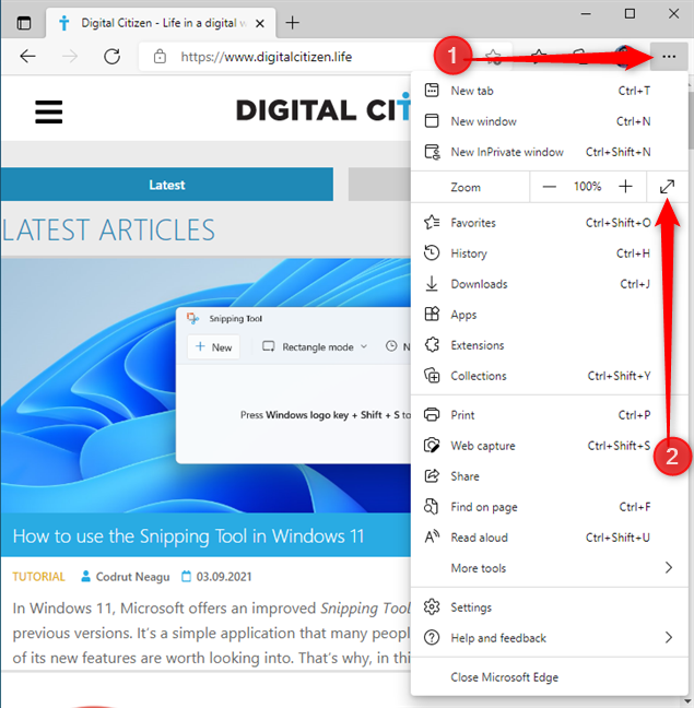 全画面表示で実行するように Microsoft Edge を設定する
