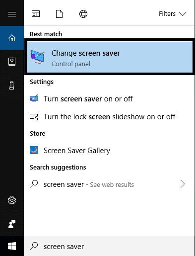 Windows Search に「スクリーン セーバー」と入力し、[スクリーン セーバーの変更]をクリックします。