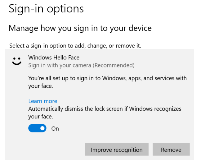 Windows Hello にいくつかの改善が加えられています