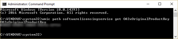 コマンド プロンプトを使用して Windows プロダクト キーを検索する