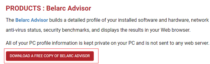 belarc advisor の無料コピーをダウンロードするをクリックします。