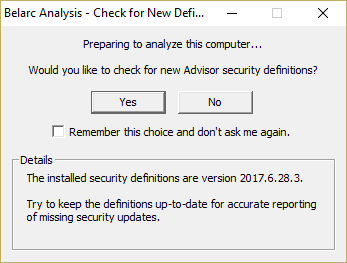 Advisor のセキュリティ定義で[いいえ]をクリックします。