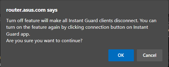Instant Guard クライアントの切断に同意することを確認します