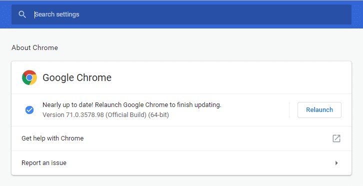 Chrome のバージョン番号は、[Chrome について]ウィンドウで確認できます。