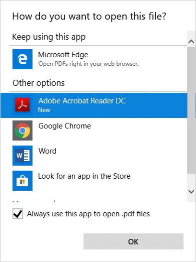 デフォルトとして設定する PDF ビューアを選択します
