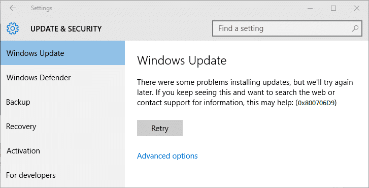 Windows Update エラー 0x800706d9 を修正