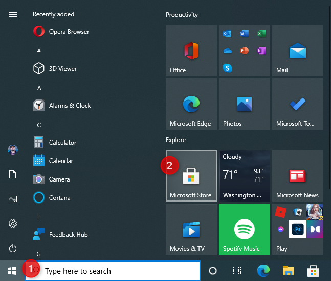 マイクロソフトストアを開く