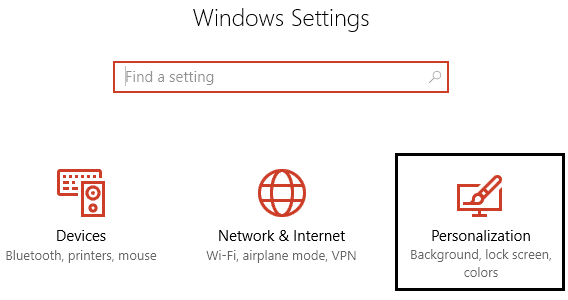 Windows の設定で個人用設定を選択します