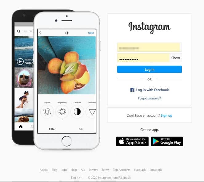 Instagram アカウントにログインします。