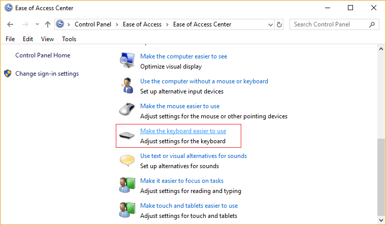 [キーボードを使いやすくする]をクリックします。