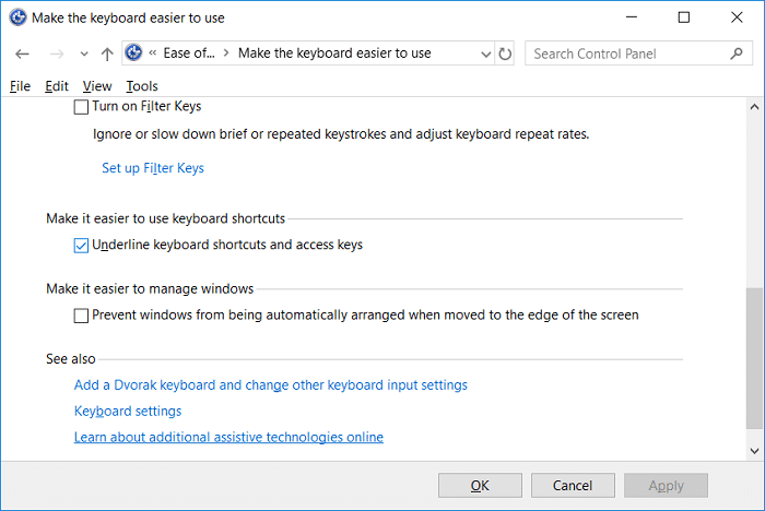 必ず[キーボード ショートカットとアクセス キーに下線を引く]を確認してください。