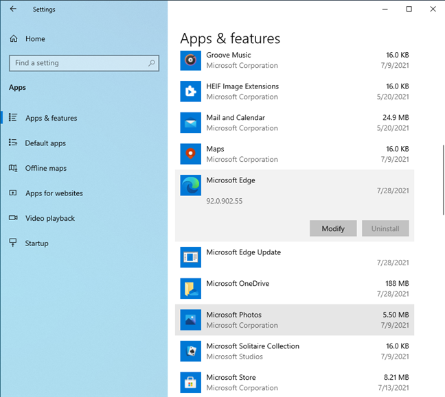 設定にアンインストールボタンがない