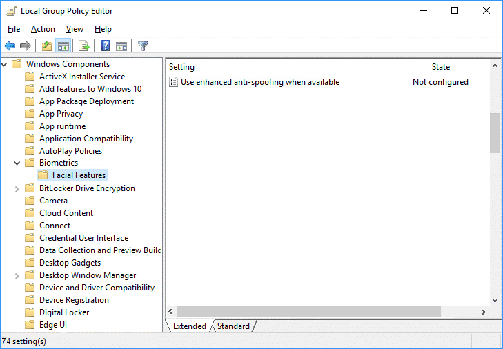 gpedit で[拡張スプーフィング対策ポリシーの構成]をダブルクリックします。