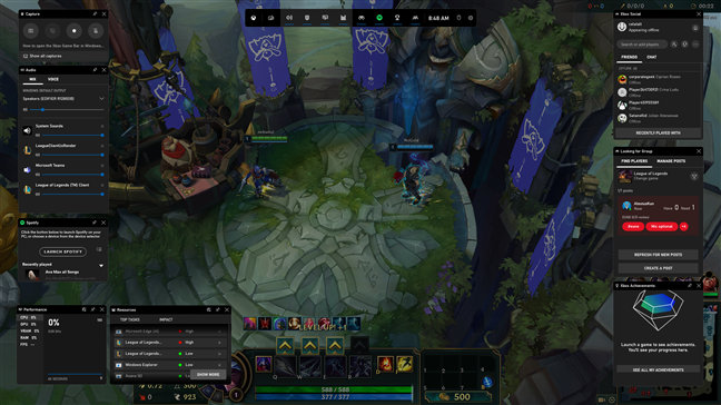 デフォルトのウィジェットがすべて有効になっている Xbox Game Bar