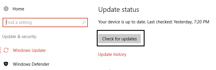 Windows Update で[更新プログラムの確認]をクリックします。