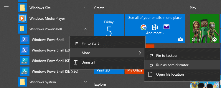 [スタート]メニューから管理者特権の Windows PowerShell を開きます |  Windows 10 で昇格した Windows PowerShell を開く 7 つの方法