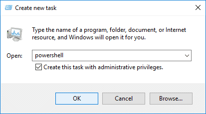 タスク マネージャーから管理者特権の Windows PowerShell を開く