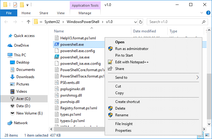 ドライブ C の WindowsPowerShell フォルダーに移動し、PowerShell を開きます。  Windows 10 で昇格した Windows PowerShell を開く 7 つの方法
