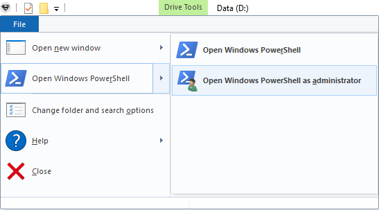 エクスプローラーで管理者特権の Windows PowerShell を開く
