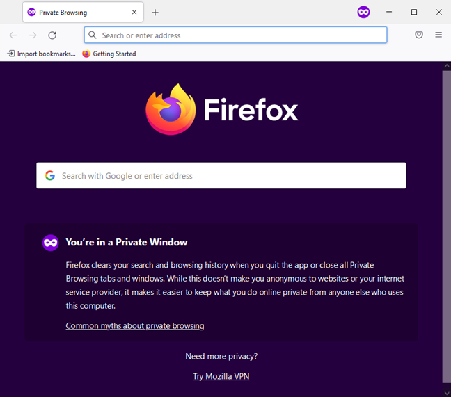 Firefox でのプライベート ブラウジング