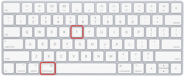 macOS で Command ⌘ + T を押して、新しいタブを開きます