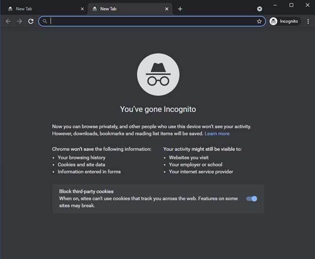 Google Chrome の 2 つのシークレット タブ