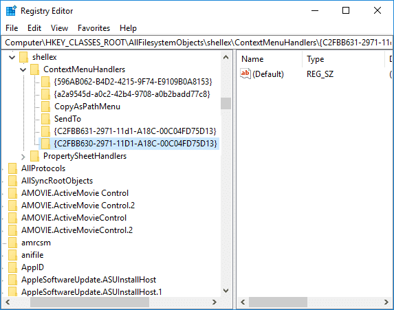 Move to folder name を追加するには、このキーを {C2FBB631-2971-11d1-A18C-00C04FD75D13} として追加します