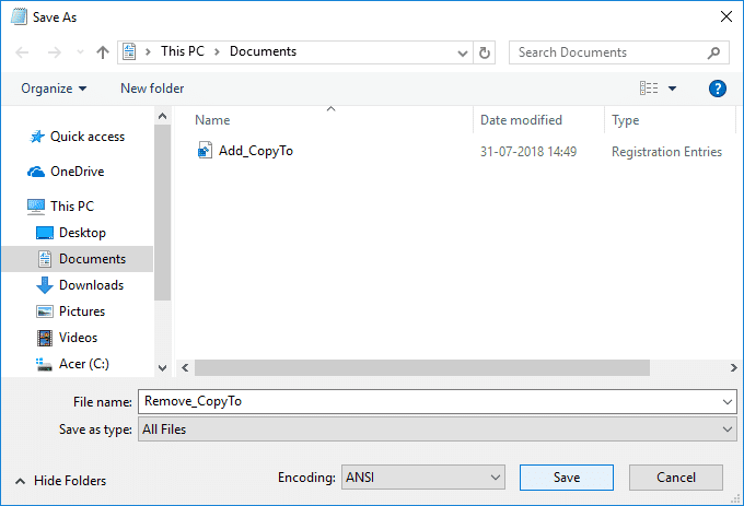 このファイルをファイル名 Remove_CopyTo.reg で保存します。