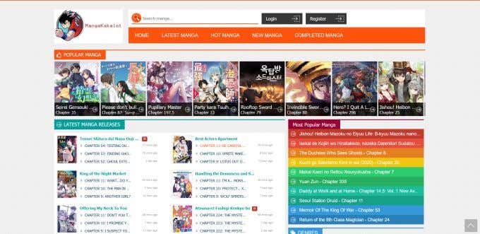 カカロットマンガのウェブサイトのスクリーンショット