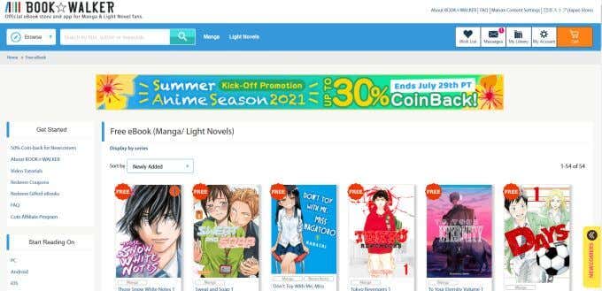 Book Walker Web サイトのスクリーンショット