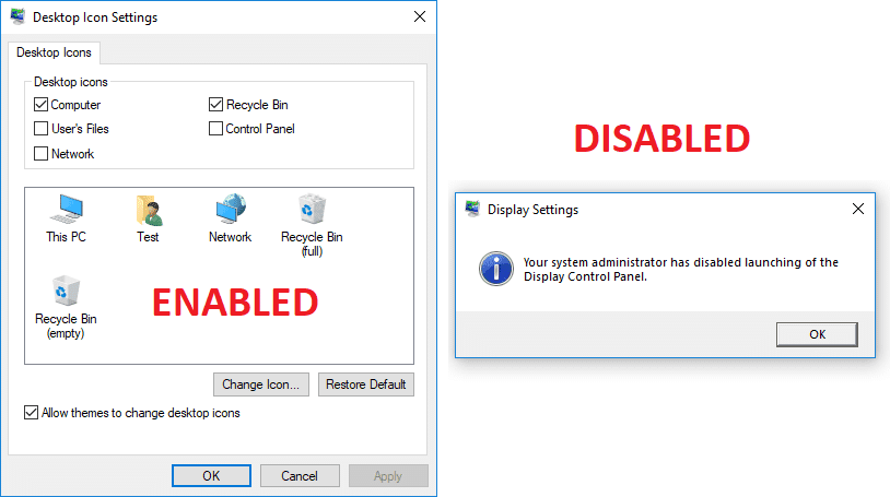 Windows 10 でユーザーがデスクトップ アイコンを変更できないようにする