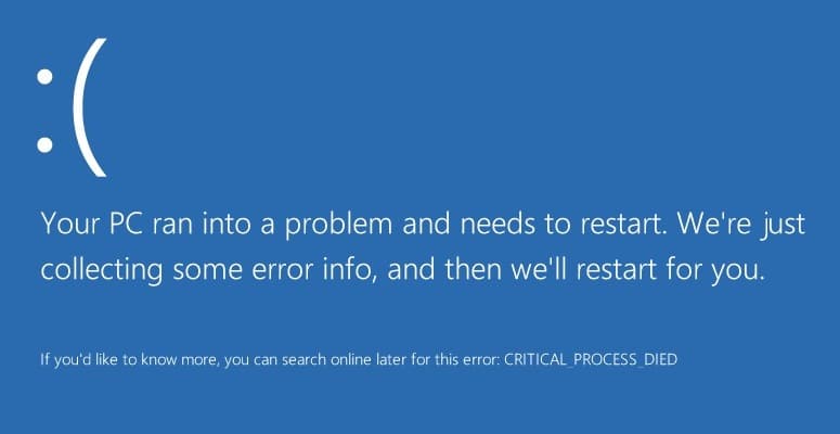 Windows 10 で CRITICAL_PROCESS_DIED を修正