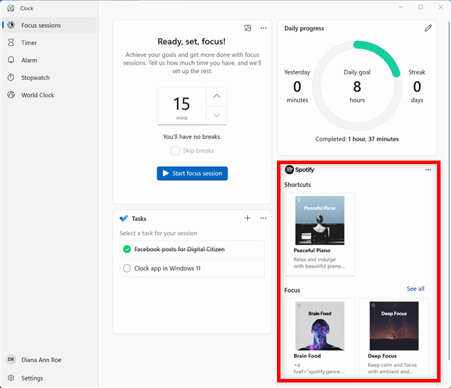 フォーカス セッションで Spotify アカウントを接続する