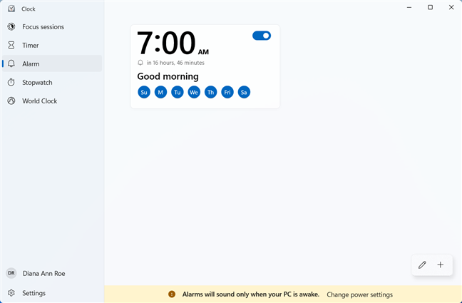 Windows 11 の時計アプリでアラームを設定する