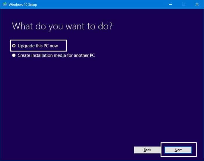 メディア作成ツールを使用してこの PC をアップグレードする