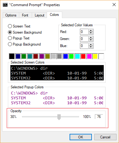 [不透明度]で、スライダーを左に移動して不透明度を下げ、右に移動して不透明度を上げます。