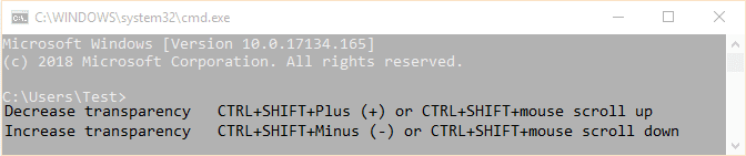 キーボード ショートカットを使用して Windows 10 でコマンド プロンプトの透明度を変更する