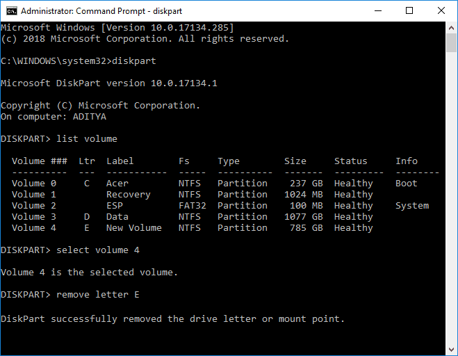 コマンドプロンプトでドライブ文字を削除する方法