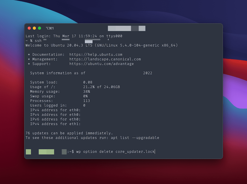 Inicie sesión en el sitio a través de SSH usando la terminal Mac para corregir el error 